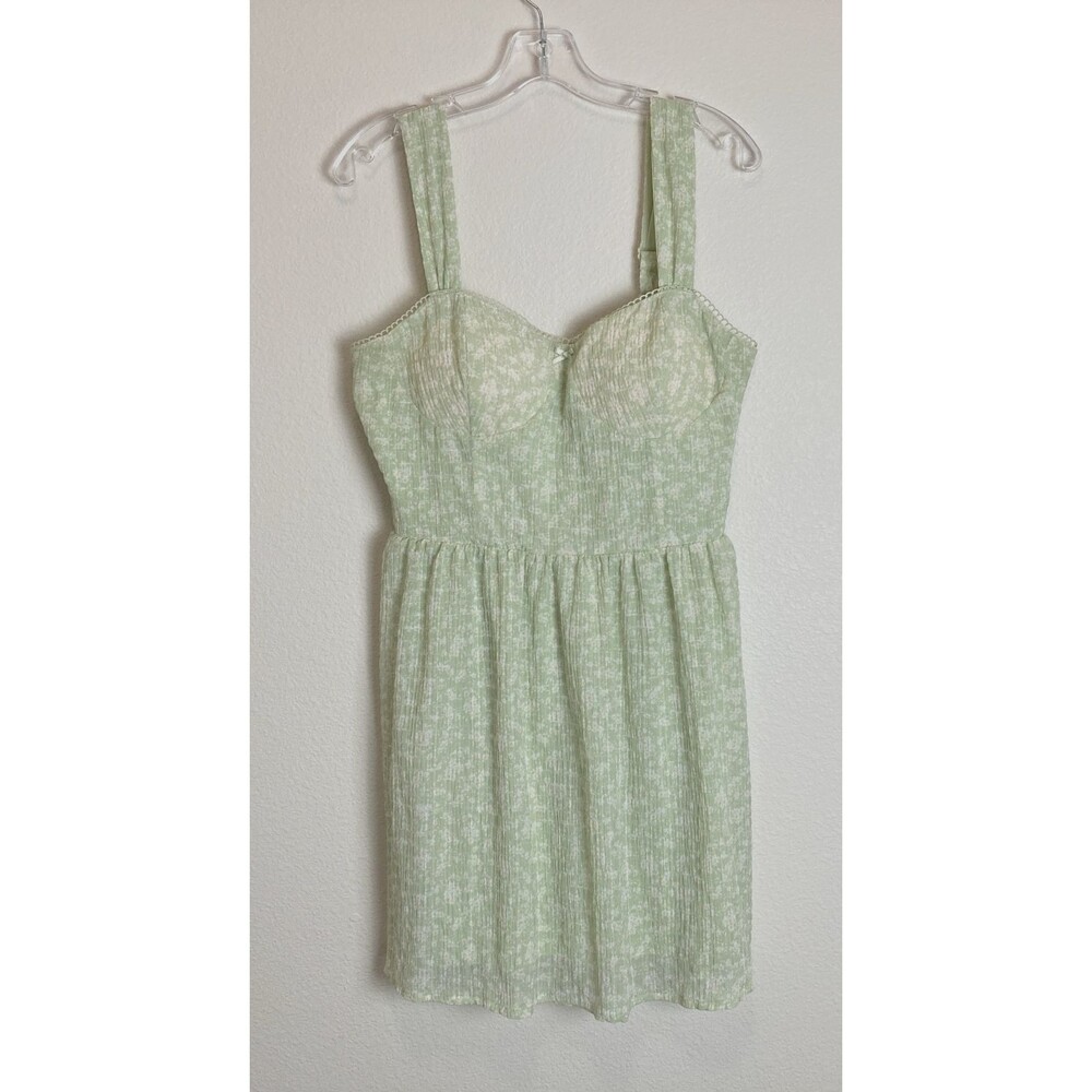 Wallflower Women's Strappy Mini Sun Dress Size L Green Floral Built-in-Bra